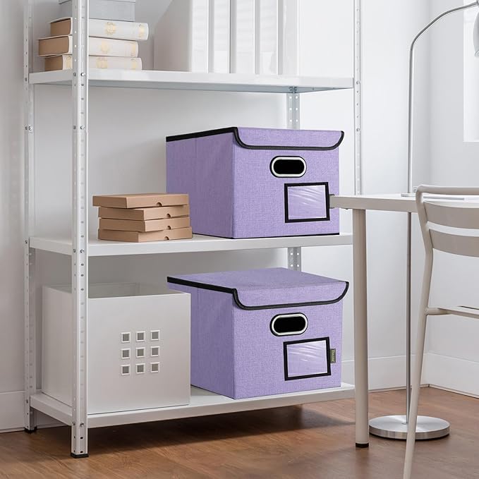 BALEINE File Organizer Box with Lid, Collapsible File Folder Organizer with Plastic Slide, Hanging File Folder Box for Office Document Storage (1 Pack, Purple) - Image 9