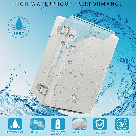 Waterproof Electrical Box with Mounting Plate, IP67 Junction Box Stainless Steel Latch Hinged Grey Cover Project Enclosure with Wall Bracket and 2 Glands 10.2" x 6.3" x 3.9" - Image 2