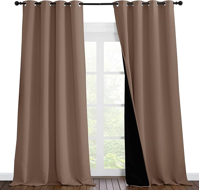 NICETOWN Complete Blackout Cold Blocking Shades for Large Window Door, 100% Blackout Window Curtain Panels with Black Lined, 55 inches Width Each Panel, 96 inches Length, Cappuccino, Double Pieces by NICETOWN