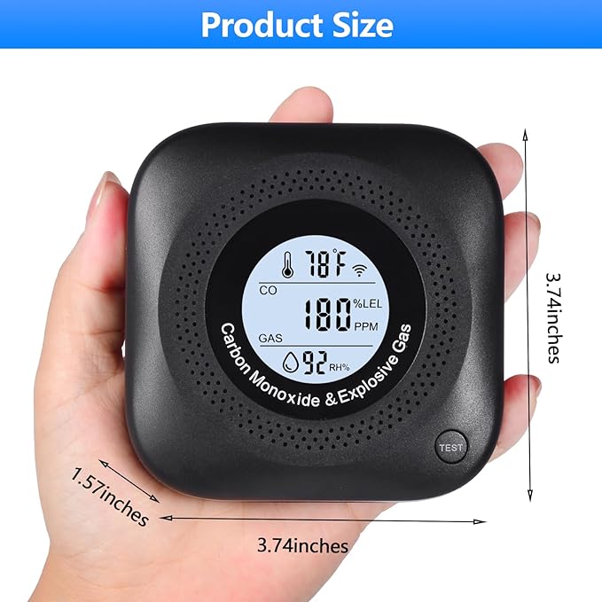 Carbon Monoxide Detectors, 4-in-1 Natural Gas Leak Detector, Portable Carbon Monoxide Detector, Plug in Wall CO Alarms with AC Socket and Temperature & Humidity Monitoring for RV, Home, Hotel (Black) - Image 5