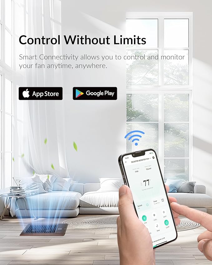 Super Quiet Register Booster Fan for 6" x 10" Register Holes, Smart Register Vent with Dual Intelligent Thermostat and WIFI App Control, Heating Cooling AC Vent Fan (ORB) - Image 3