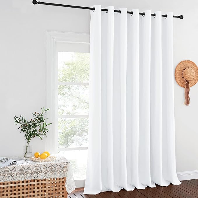 NICETOWN Extra Wide and Long Curtain - Thermal Insulated Drape Voice Canceling for Room Divider/Patio/Glass Door (White, 100 inches Width, 108 inches Length, Single Piece) by NICETOWN