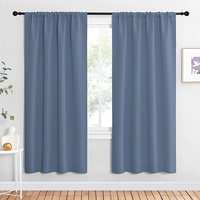 NICETOWN Stone Blue Blackout Curtains for Living Room - Triple Weave Home Decoration Thermal Insulated Solid Rod Pocket Blackout Drapes for Bedroom(Set of 2, 42 x 72 Inch) by NICETOWN