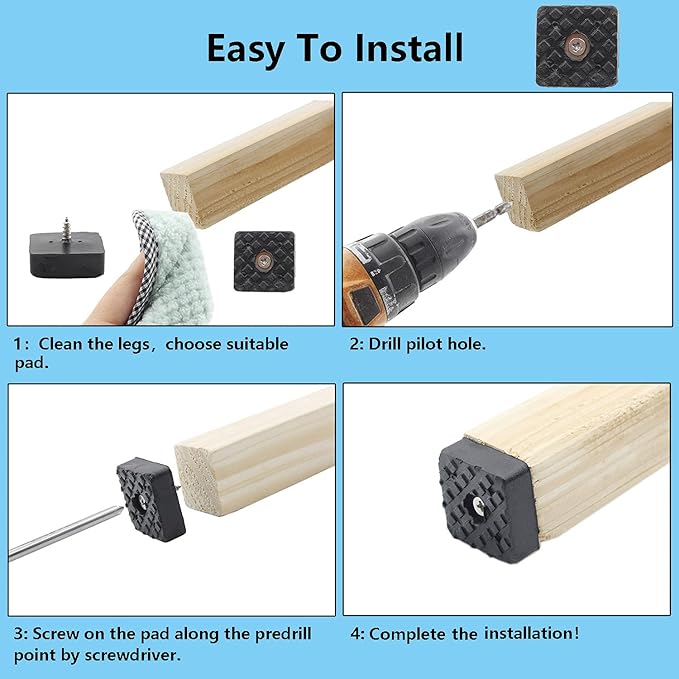 20PCS Screw on Furniture Pad,TTZEZE Furniture Sliders for Wooden,Heavy Duty Square Rubber Table Chair Leg Pads with Screws,Best Floor Protector,Protect Your Hardwood & Laminate Flooring from Scratches - Image 5