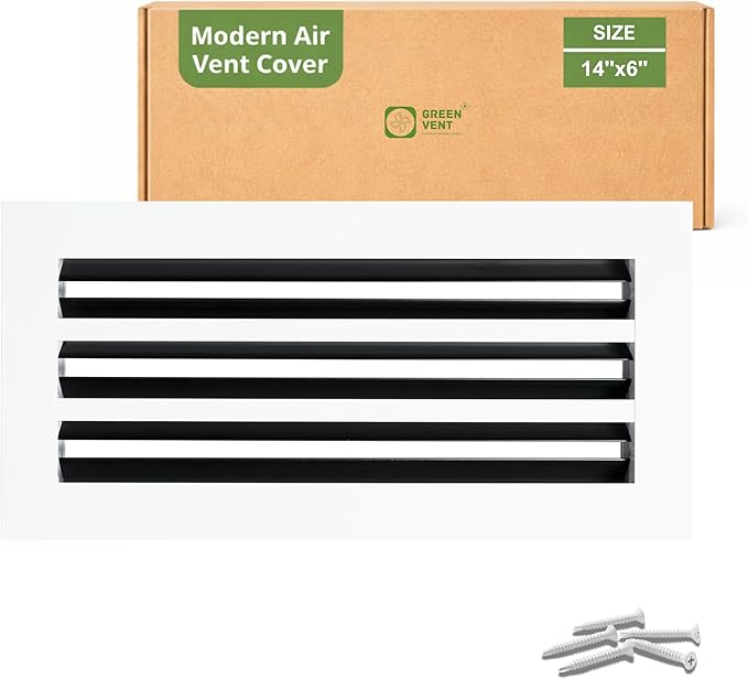 Modern Air Vent Cover 14x6 (Duct Opening) - Aluminum Linear Slot Diffuser, Decorative White HVAC Register with Slim Design for Wall & Ceiling, Quiet & Adjustable Airflow by GREENVENT