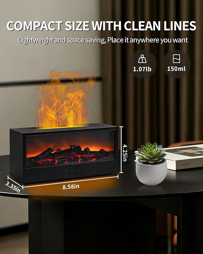 Essential Oil Diffuser, 7-Color Fireplace Flame Aromatherapy Humidifier, 150ml Ultrasonic Humidifier with Remote Control, Timer & Auto-Off, Valentine's Day Gift for Bedroom Home Office and Yoga - Image 6