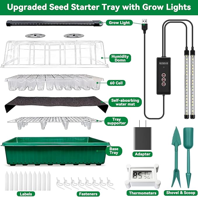 Self-Watering Seed Starter Tray with Grow Light,60-Cell Seed Starter Kit with Humidity Dome,Seed Germination Kit,User-Friendly Plant Germination Trays for Indoor Plants - Image 2