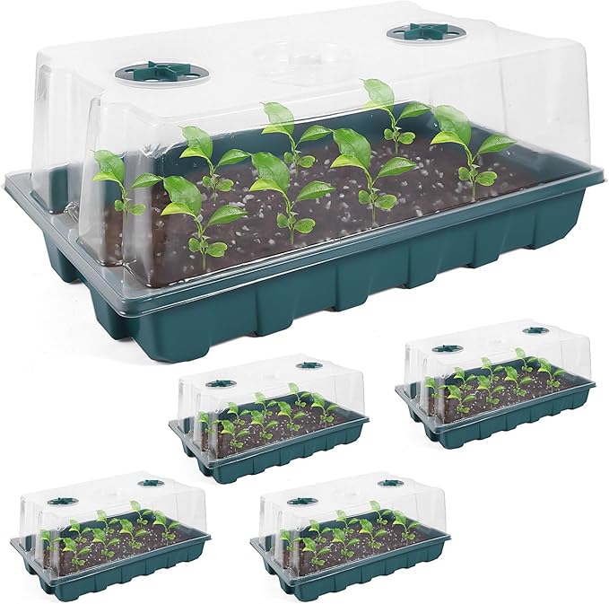 YoleShy 5 Packs Seed Starter Tray with Dome Reusable Plastic Plant Growing Trays with Humidity Domes Lids Thickened Sturdy for Seed Starting Germination Growing Seedling Propagation,14.5"x9" by YoleShy