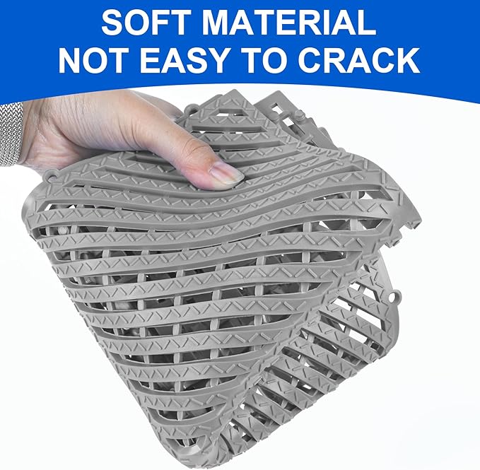 MYFAMIREA Modular Interlocking Cushion 12 Pack 11.8" x 11.8" Rubber Floor Tiles Non-Slip Splicing Drainage Mats for Deck, Pool, Shower, Patio, Balcony, Bathroom, Kitchen, Yard (Diagonal, Gray) - Image 3