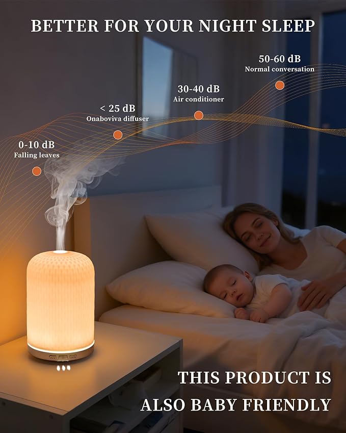 Essential Oil Diffuser for Home, 120ML Diffusers for Essential Oils Large Room, Ceramic Diffuser with USB Cable, Warm Ambient Light, Aromatherapy Diffuser Home Decor, Gift Choice, Pink - Image 4