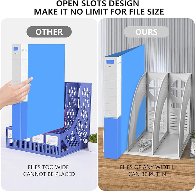 Marte Vanci 2 Pcs Magazine File Holder Book Desktop Organizer Plastic Storage Sturdy Vertical 3 Section Folder (Light Gray) - Image 4