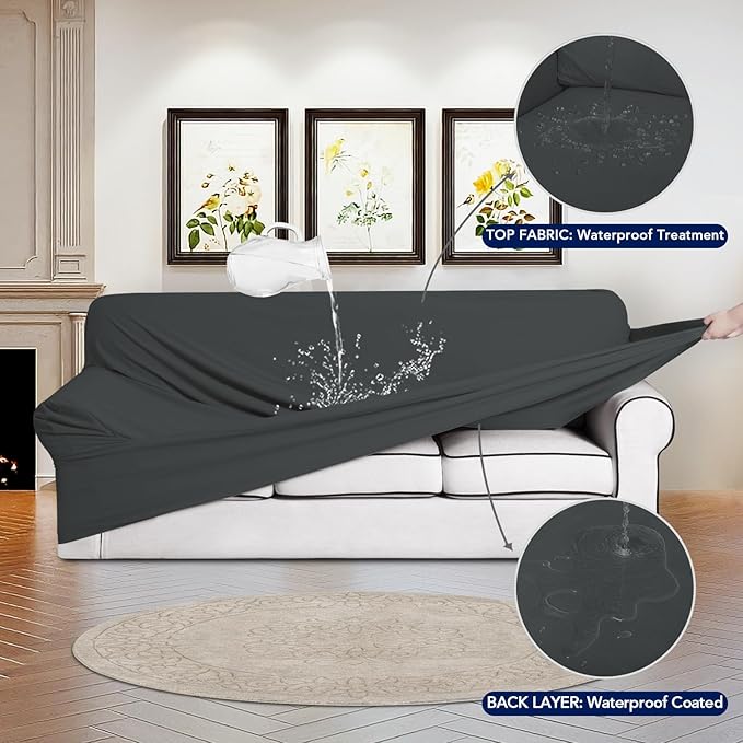 PureFit 100% Dual Waterproof Couch Cover Slipcovers for Couches and Sofas - Stretch Non Slip Fleece Sofa Covers Washable, Leakproof Furniture Protector for Kids, Pets, Dog (Loveseat, Dark Gray) - Image 3