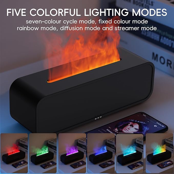 Essential Oil Diffuser, Flame Fire Oil Diffuser, 250ml Cool Mist Aromatherapy Humidifier, Scent Aroma Diffuser with 7 Colors Light, Remote Control, Timer & Auto-Off for Home Room (White) - Image 3