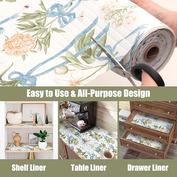 Drawer and Shelf Liner for Kitchen Cabinets Non Adhesive Cabinet Liners Floral Shelf Liners Strong Grip Non-Slip Drawer Liner Waterproof Easy to Clean Cupboard Shelves Dresser Liner 15.7IN x 16.4FT - Image 4