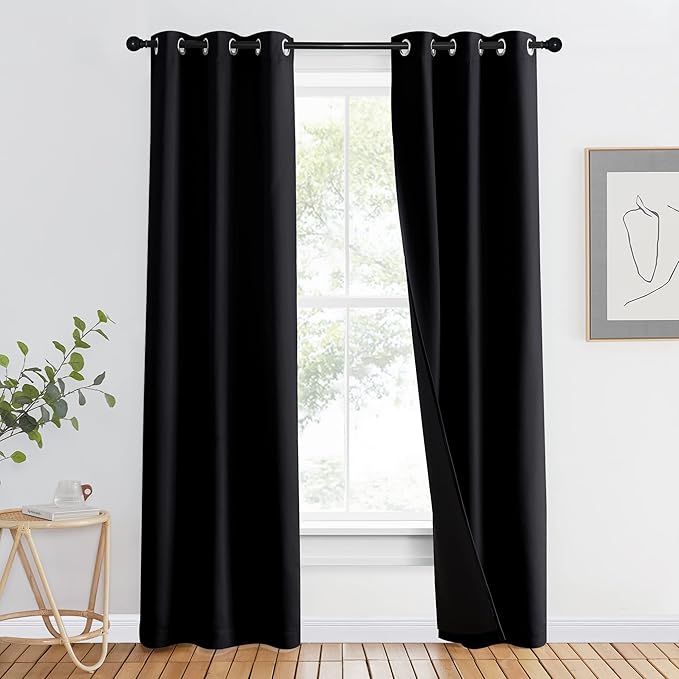 NICETOWN Warm Curtains for Winter, High-End Thermal Curtains, Full Blackout Drapes 84 inches Long for Dining Room, Soundproof Window Treatment Drape for Hall Room, Black, 37" Wide Per Panel, 1 Panel by NICETOWN