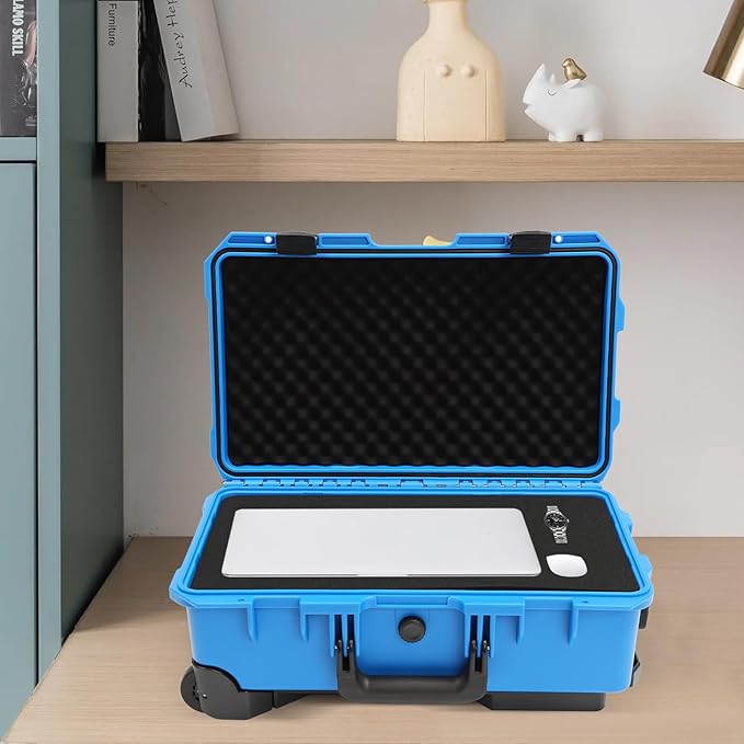 22" Weatherproof Hard Case Rolling Waterproof Case Dry Box with Foam Protective Cases Shockproof Hard Travel Cases For Cameras Lenses Electronic Equipment (Blue) - Image 4