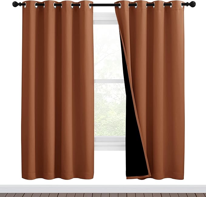 NICETOWN 100% Blackout Window Curtain Panels, Full Light Blocking Drapes with Black Liner for Nursery, 72-inch Drop Thermal Insulated Draperies (Burnt Orange, 2 Pieces, 46-inch Wide Per Panel) by NICETOWN