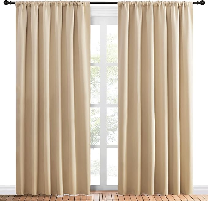 NICETOWN Room Darkening Curtains for Bedroom - Triple Weave Home Decoration Thermal Insulated Solid Drapes for Kitchen (Biscotti Beige, Set of 2 Panels, 70 x 84 Inch) - Image 2