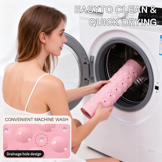 Anti-Slip Bathtub Shower mat, 39.3×15.7 inch（Approximately 100 × 40cm） Soft Oversized Machine Washable Non-Slip Bathtub mat with Drainage Holes, Bathroom Floor Suction Cup.（1-Opaque Pink） - Image 7