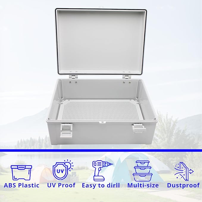MAKERELE Outdoor electrical Box Weatherproof Includes Internal Mounting Panel 15.7"*11.8"*6.7" (400 * 300 * 170mm) Large Project Box For Electronics Hinged Cover Plastic Clip With 2 NPT 3/4” Glands - Image 6