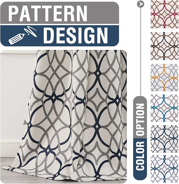 H.VERSAILTEX Blackout Curtains Printed Design 96 Inch Length 2 Panels Set Thermal Insulated Curtains for Bedroom Living Room Geometric Modern Grommet Window Drapes - Grey and Navy - Image 5