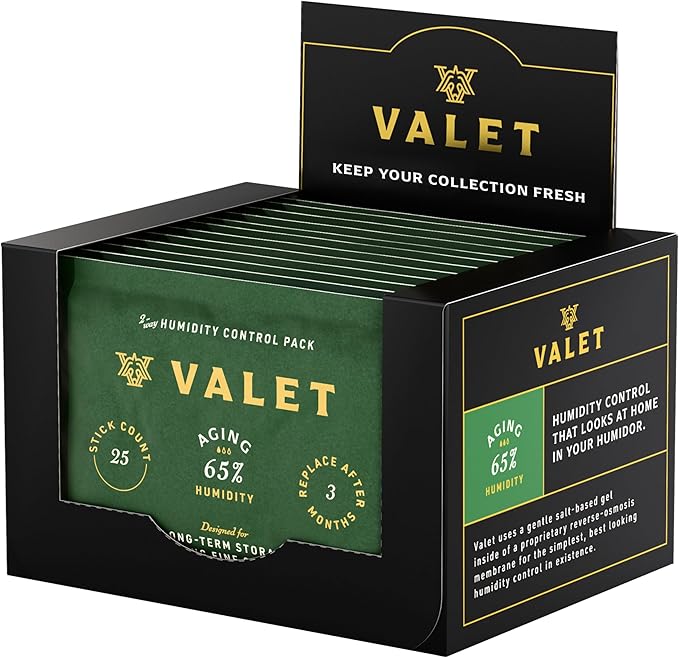 Valet 65% Two-Way Humidity Packs for Aging and Long Term Storage, 12-Pack, 60g Each, Humidifier Pack Prevents Leaks and Controls Moisture with Natural Craft Paper Design by Valet