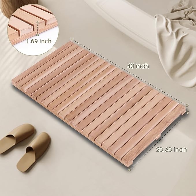 bingaai Cedar Wood Bath Mat 40"×23.6", Cedar Wooden Bath Mats, Wood Shower Stall Mat Non-Slip for Bathroom Bathtub Spa Sauna Garden Home, Wooden Floor Mat Large for Indoor and Outdoor - Image 5
