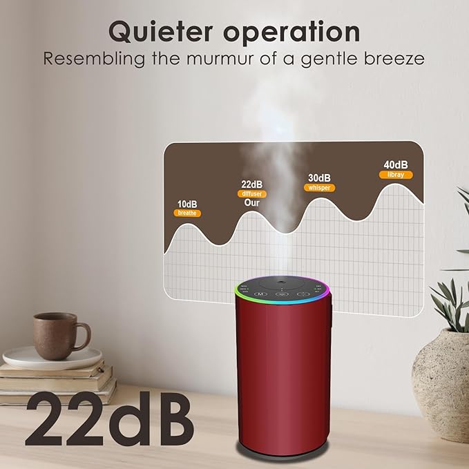 Waterless Essential Oil Diffuser, Battery Powered Mini Scent Air Machine, Aromatherapy Mist Diffuser for Home Room Car Office (red) - Image 7