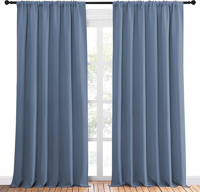 NICETOWN Blackout Curtains Window Draperies - Window Treatment Thermal Insulated Solid Room Darkening Drapes for Bedroom (Stone Blue, Set of 2, 70 by 95 inches Long) - Image 2
