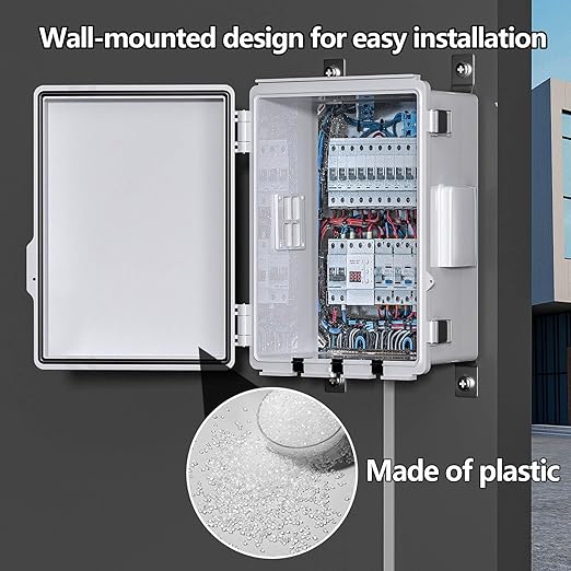 Electrical Junction Box, Ventilated Design, Cable Grommets, Indoor/Outdoor Use with Mounting Panel & Hinged Cover. Waterproof IP 65. (Grey Cover, 11.8"x7.9"x5.1") - Image 2