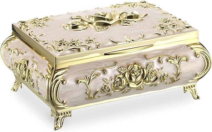 Hipiwe Metal Jewelry Organizer Box Antique Decorative Treasure Chest Keepsake Storage Case for Rings Earrings Holder Gift for Women, Medium - Image 9