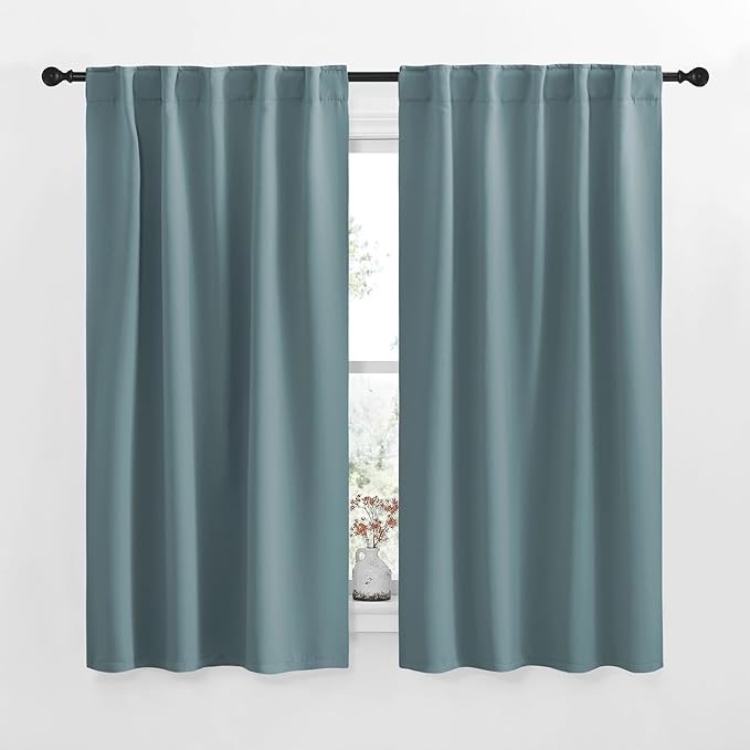 NICETOWN Window Treatment Curtains Room Darkening Drapes - (Greyish Blue Color) 42 Width X 50 Drop Each Panel, 2 Panels Set, Curtains and Draperies for Kitchen by NICETOWN