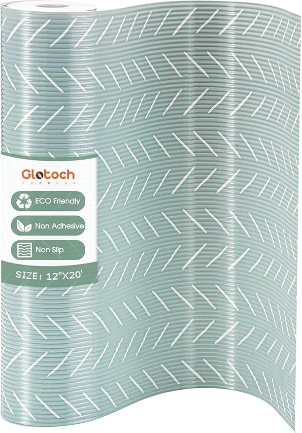Glotoch 2 Rolls Premium Non Slip Shelf Liner, Non Adhesive Drawer Liner, Waterproof Shelf Liners for Kitchen Cabinets, Drawer, Fridge, Wire Shelving, Pantry-12” X 20 FT, Heavy Duty, Green Herringbone by GlotochExpress