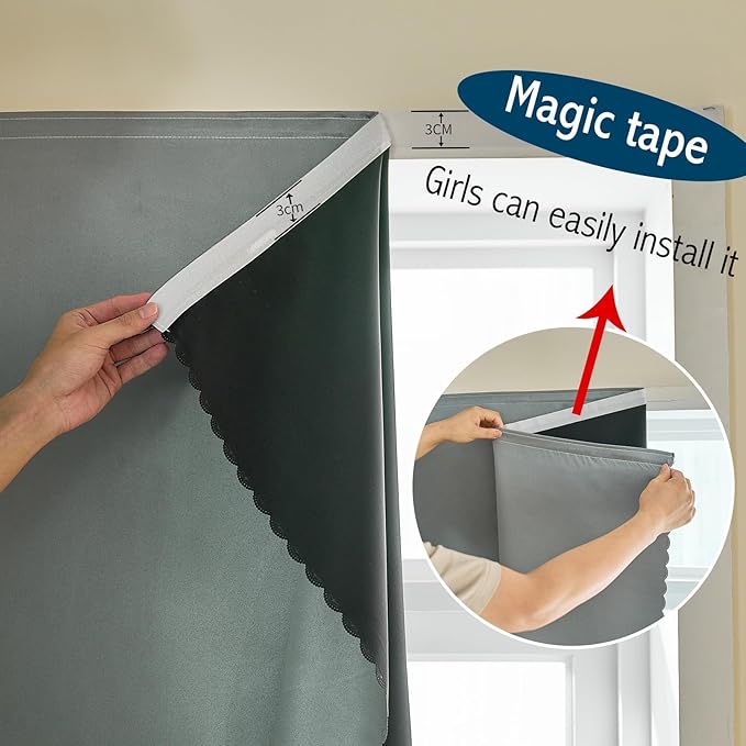 Adhesive Curtain 100% Blackout No-Drill Easy Install for Bedroom Blinds Light Blocking (Silver Gray-35 W x 84" L-1P) - Image 6