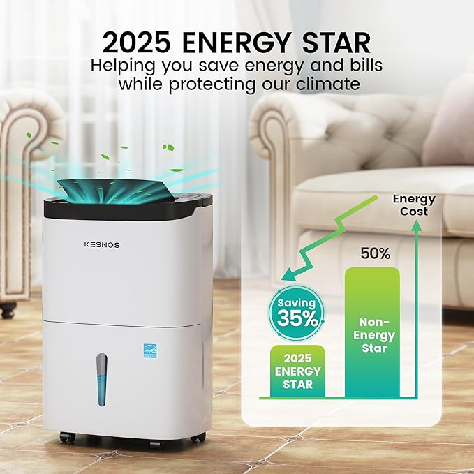 Kesnos 150 Pints 2025 Energy Star Dehumidifier for Home, Basement with Drain Hose & Large Tank, Ideal for Spaces up to 7,500 Sq. Ft. - Portable Commercial Dehumidifier with Auto Defrost & Self-Drying - Image 2
