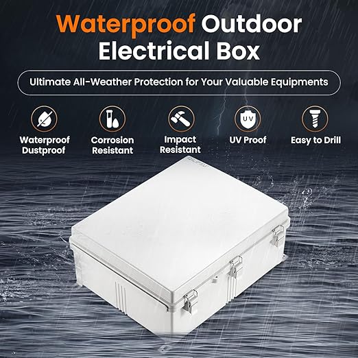 QILIPSU Waterproof Junction Box IP67 Outdoor Plastic Electrical Project Enclosure Weatherproof with Inner Door, Mounting Plate, Wall Brackets, Hinged Grey Cover 20"x16.1"x7.9" -D - Image 2