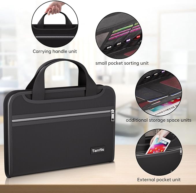 Tamfile Fireproof Accordion File Organizer with Handle, 13 Pocket Transparent Expanding File Folder with Zipper & Labels, File Folder with Multi-Pockets Paper Organizer Folder for Letter A4 Files - Image 3