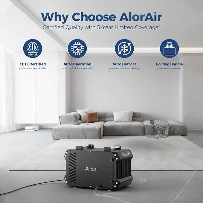 ALORAIR Crawlspace Dehumidifiers, 145 Pint Commercial Dehumidifier for Basements with Drain Hose, 1,800 Sq.Ft Auto Defrost Compact Portable Industry Crawl Spaces Dehumidifier - Image 5