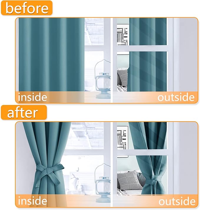 Hiasan Blackout Curtains for Bedroom, 52 x 84 Inches Long - Thermal Insulated & Light Blocking Window Curtains for Living Room, 2 Drape Panels Sewn with Tiebacks, Turquoise - Image 5