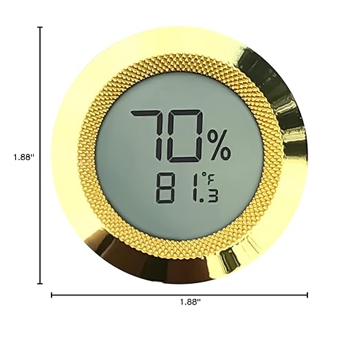 Prestige Import Group Round 2" Digital Hygrometer Thermometer for Cigar Humidors - Gold - 1 Piece - Image 5