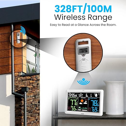 Weather Station with Atomic Clock Indoor Outdoor Thermometer Wireless, Humidity and Temperature Monitor Barometer Hygrometer with High Precision Sensor White - Image 3