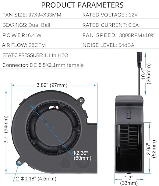 GDSTIME 97mm x 33mm DC Blower, 110V 220V AC Powered Fan 9733 with Variable Speed Controller for DIY Cooling Ventilation Exhaust Projects - Image 7