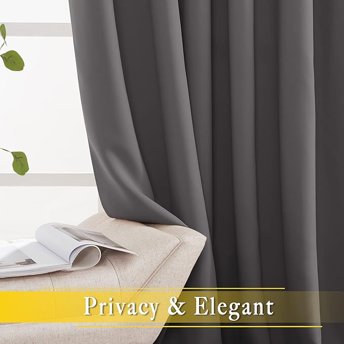 NICETOWN Blackout 102 inch Curtains for Sliding Glass Door, Grommet Thermal Insulated Room Darkening Window Treatment Sound Reducing Drapes for Room Divider, Gray, W80 x L102, 1 Panel - Image 6