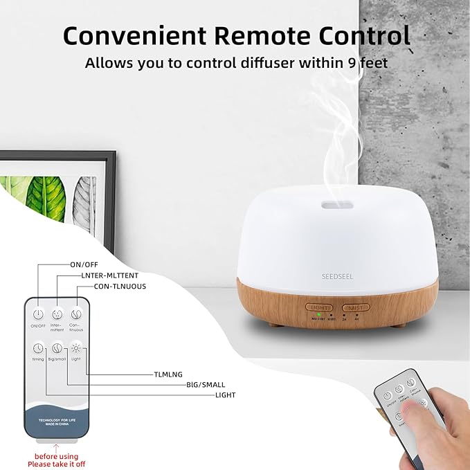 300ML Essential Oil Diffuser with 7-Color LED Lights and Remote Control, Modern Minimalist Design, High-Efficiency Ultrasonic Mist Aromatherapy Diffuser for Home - Image 7
