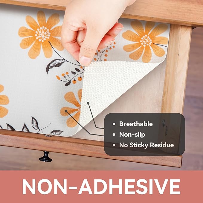 RAY STAR Shelf Liner, Non Adhesive Daisy Floral Printed Cabinet Liner for Pantry Drawer, Strong Grip Non Slip Waterproof, Shelf Liners for Kitchen Cabinets Organization 18 Inch x 8 FT (5 Rolls) - Image 8
