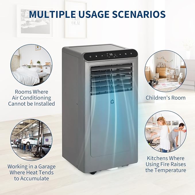 10,000 BTU Portable Air Conditioner with LED Display, 3-in-1 Portable AC Unit with Dehumidifier & Fan for Rooms Up to 450 Sq.Ft, Remote Control, 24h Timer, Easy Install for Bedroom & Home Office - Image 7