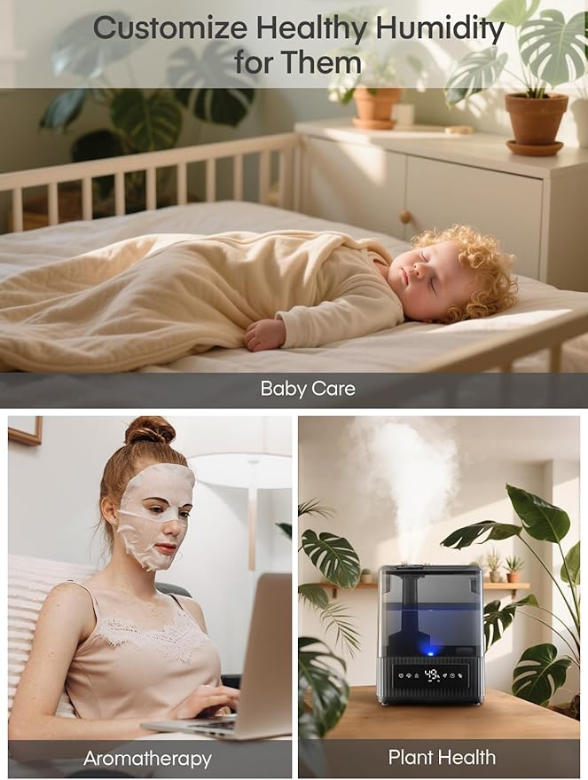 FOHERE Smart Humidifier for Bedroom, 6L Quiet Warm Cool Mist Humidifier with 60H Runtime, Aroma Diffuser, Sleep Mode, 12H Timer, Ultrasonic Top Fill Humidifiers for Home, Baby, Plants, Office - Image 6