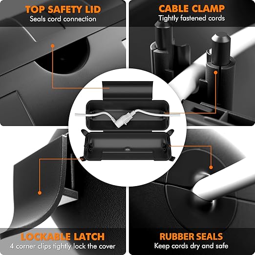RESTMO 2 Pack Outdoor Waterproof Electrical Box, Weatherproof Connection Box, Extension Cord Cover, Safety Seal Enclosure to Protect Extension Cables, Strip Light, Power Tool, Timers, Black - Image 3