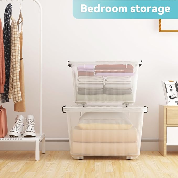 Nazhura 72 Quart Plastic Storage Bin, Stackable and Nestable Storage Boxes with Clear Lids and Secure Latching Buckles, Large Storage Container (Clear, 72Quart-4Pack) - Image 7