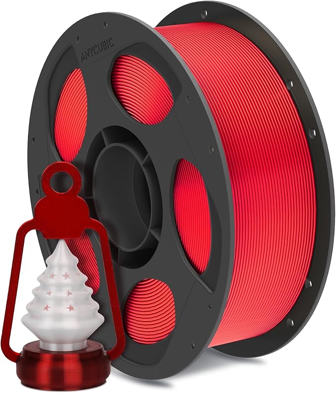 ANYCUBIC Silk Christmas Filament for Christmas Gifts and Decorations, Clog-Free Shiny 3D Printer PLA Filament 1.75mm Dimensional Accuracy +/- 0.02mm, 1KG Reusable Spool (2.2 lbs), Silk Christmas Red by ANYCUBIC